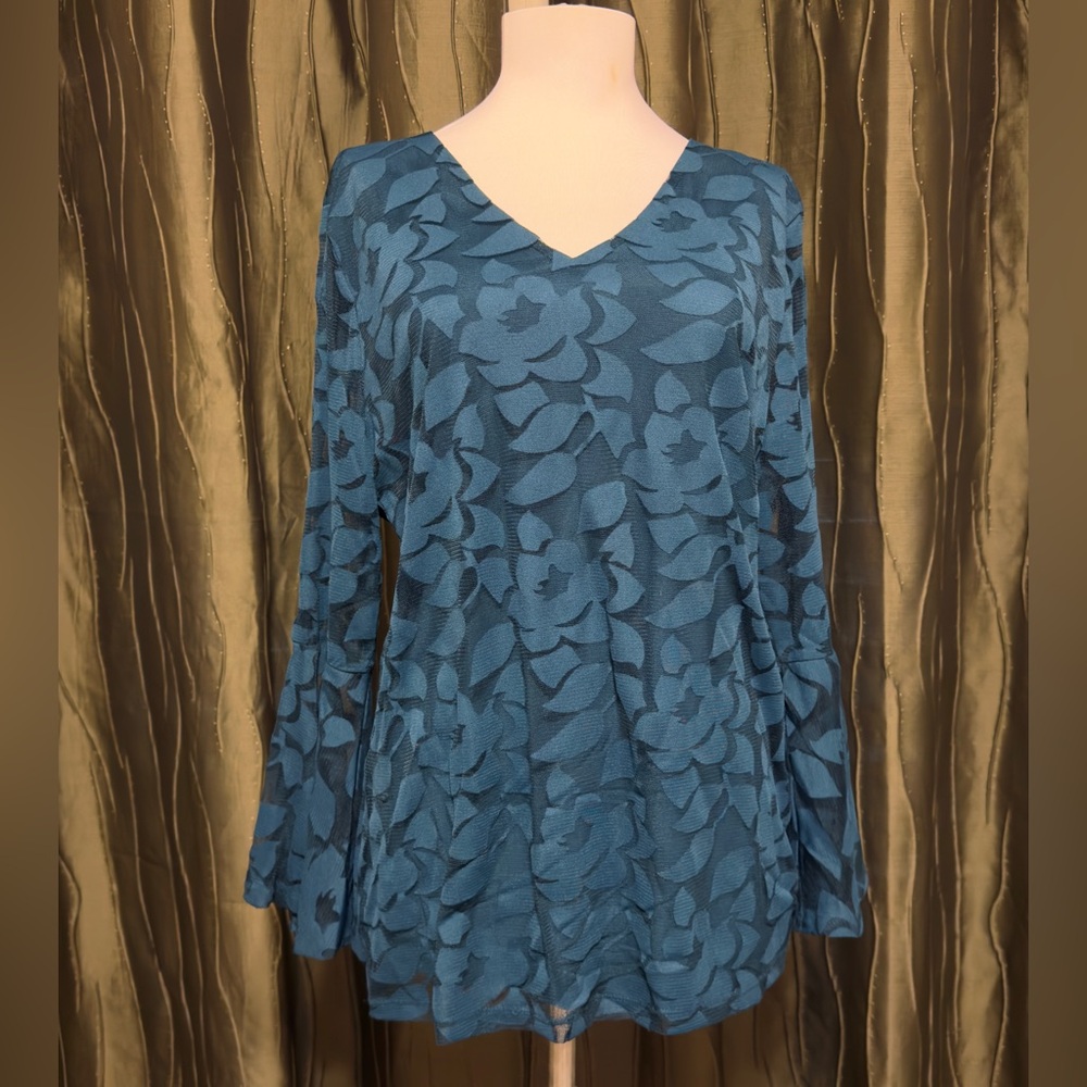 Alfani Dark Turquoise Long-sleeve Lace  Blouse